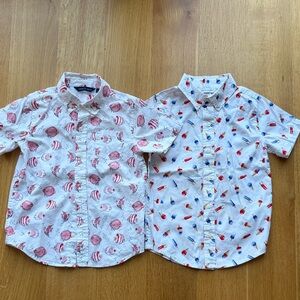 Jake and Jack pair Short-Sleeve Button-Up Shirt – White with Red & Blue Prints